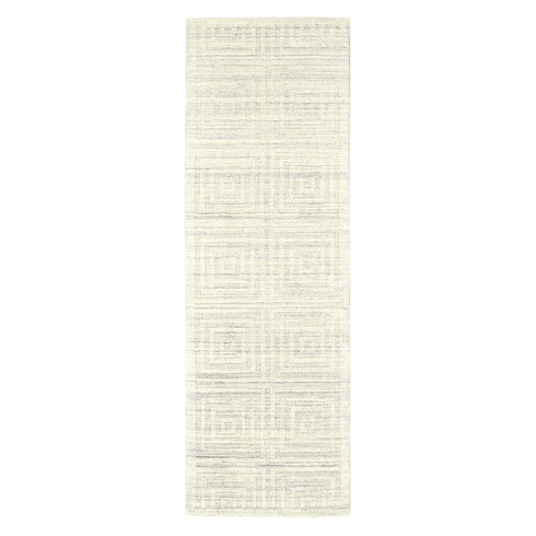 8' Ivory Geometric Hand Woven Runner Rug
