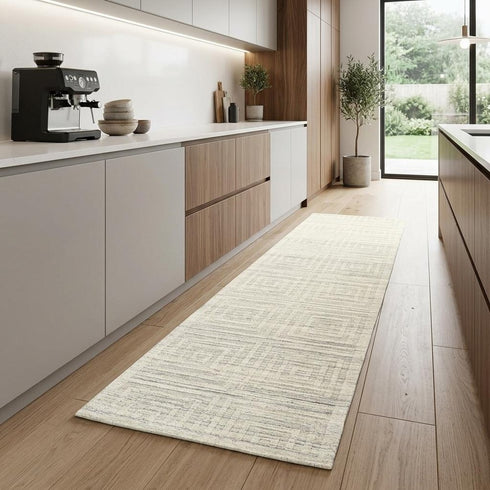 8' Ivory Geometric Hand Woven Runner Rug