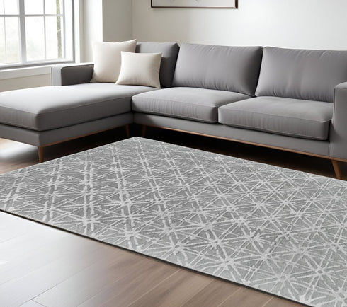 8' X 11' Gray And Silver Wool Abstract Tufted Handmade Area Rug