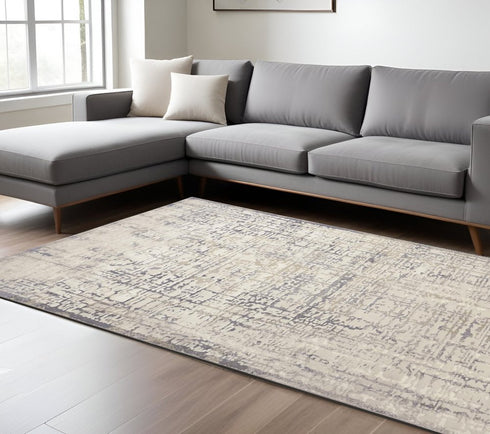 8' X 11' Gray and Ivory Abstract Area Rug