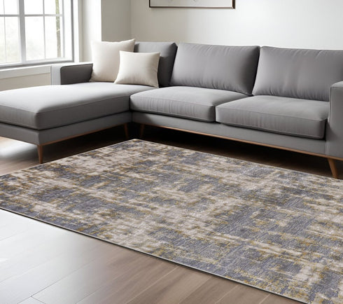 8' X 11' Gray And Gold Abstract Area Rug