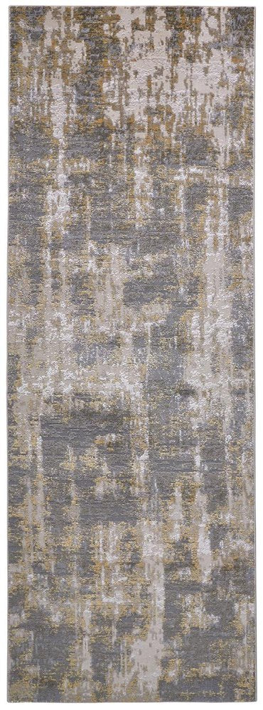 8' X 11' Gray And Gold Abstract Area Rug