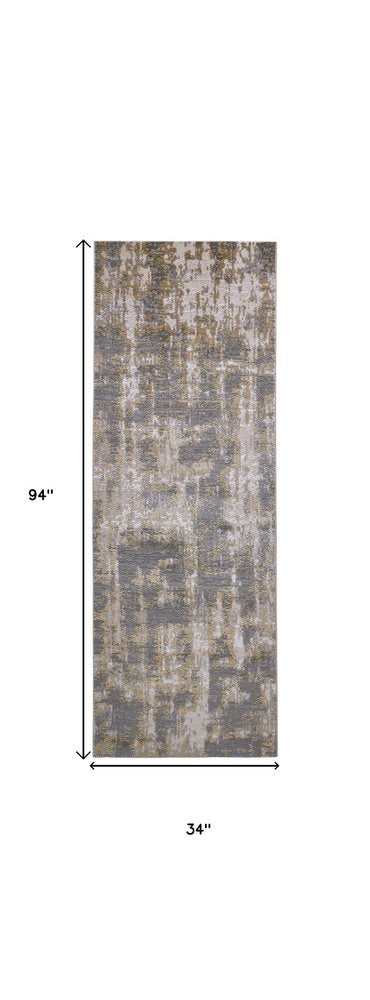 8' X 11' Gray And Gold Abstract Area Rug