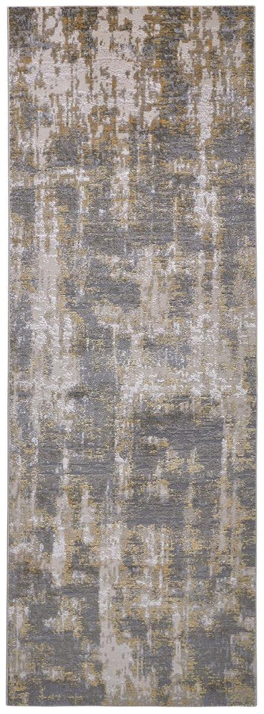 8' X 11' Gray And Gold Abstract Area Rug