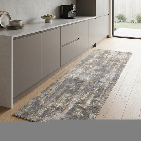 8' X 11' Gray And Gold Abstract Area Rug