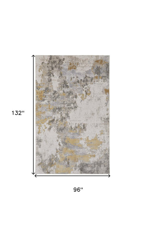 8' X 11' Ivory Gray And Gold Abstract Area Rug