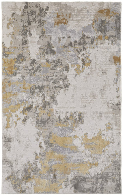 8' X 11' Ivory Gray And Gold Abstract Area Rug