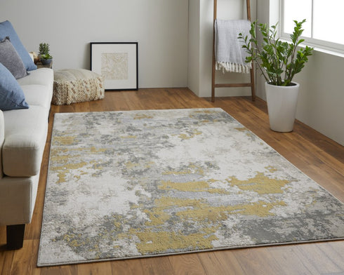 8' X 11' Ivory Gray And Gold Abstract Area Rug