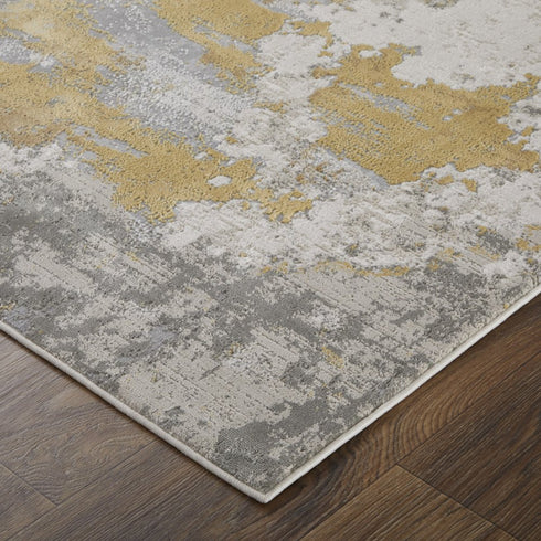 8' X 11' Ivory Gray And Gold Abstract Area Rug