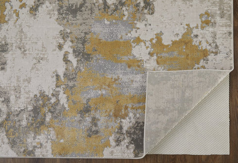 8' X 11' Ivory Gray And Gold Abstract Area Rug
