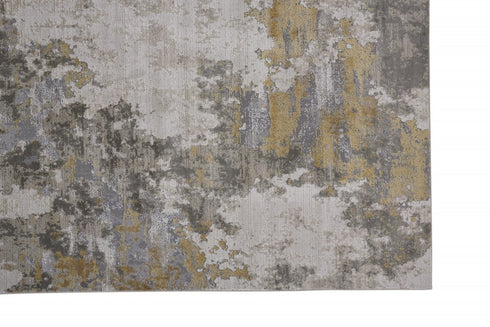8' X 11' Ivory Gray And Gold Abstract Area Rug
