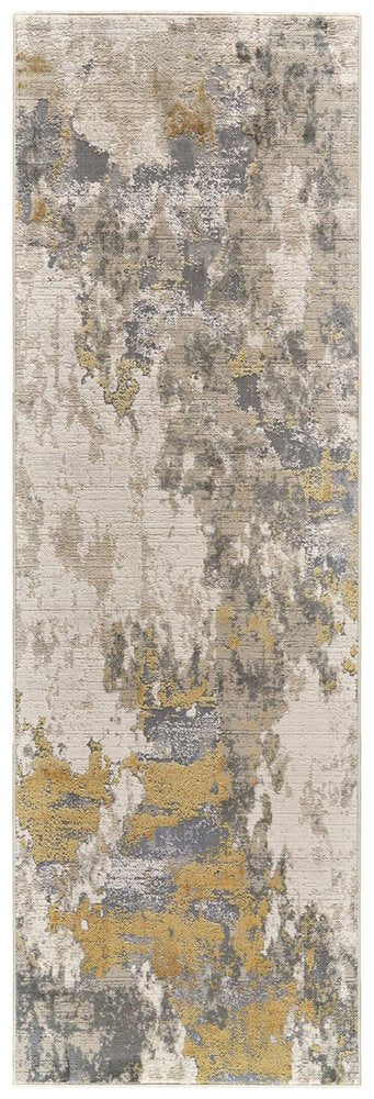 8' X 11' Ivory Gray And Gold Abstract Area Rug