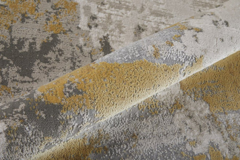 8' X 11' Ivory Gray And Gold Abstract Area Rug