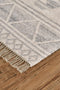 9' X 12' Blue and Ivory Wool Geometric Flatweave Handmade Area Rug With Fringe