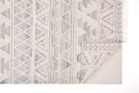 9' X 12' Blue and Ivory Wool Geometric Flatweave Handmade Area Rug With Fringe