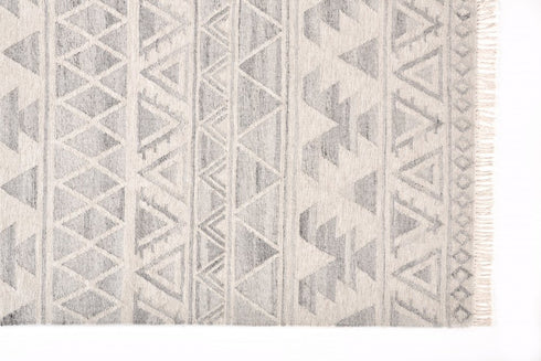 9' X 12' Blue and Ivory Wool Geometric Flatweave Handmade Area Rug With Fringe