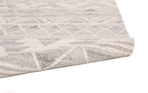 9' X 12' Blue and Ivory Wool Geometric Flatweave Handmade Area Rug With Fringe