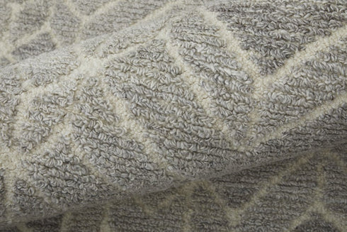 8' Gray and Ivory Round Wool Geometric Hand Tufted Area Rug