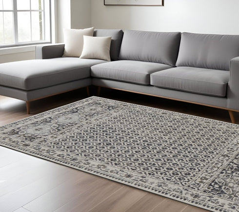 8' X 10' Gray And Ivory Abstract Distressed Area Rug