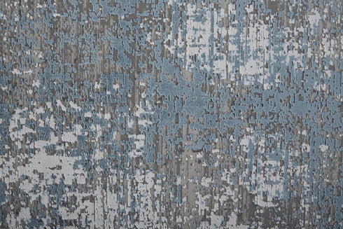 8' X 11' Blue Gray And Silver Abstract Power Loom Distressed Area Rug With Fringe