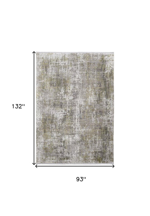 8' X 11' Green Gray And Ivory Abstract Area Rug With Fringe