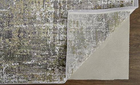 8' X 11' Green Gray And Ivory Abstract Area Rug With Fringe
