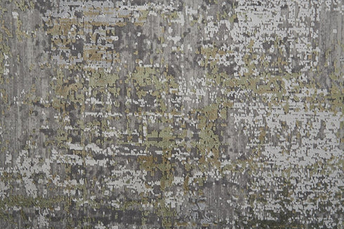 8' X 11' Green Gray And Ivory Abstract Area Rug With Fringe
