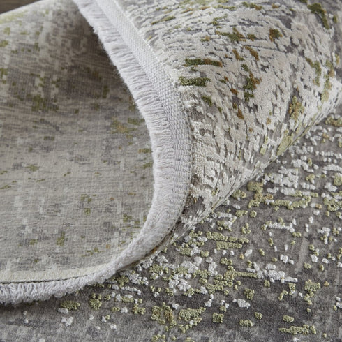 8' X 11' Green Gray And Ivory Abstract Area Rug With Fringe