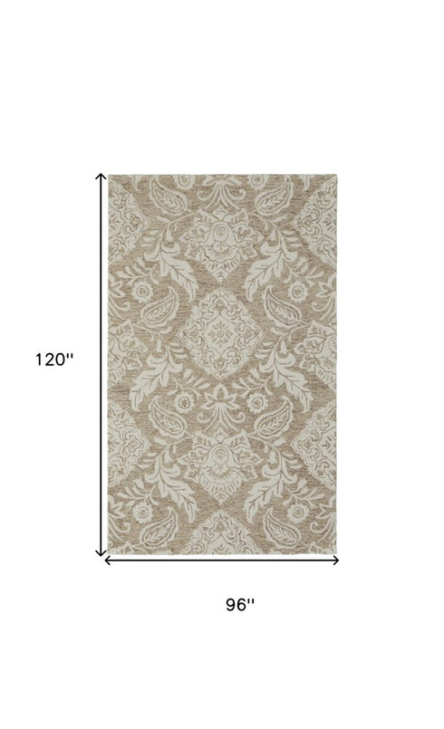 9' X 12' Tan And Ivory Wool Paisley Tufted Handmade Stain Resistant Area Rug