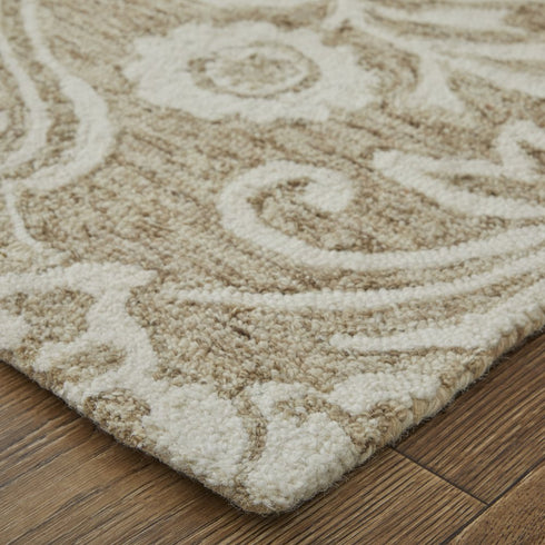 9' X 12' Tan And Ivory Wool Paisley Tufted Handmade Stain Resistant Area Rug