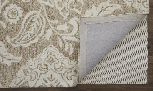 9' X 12' Tan And Ivory Wool Paisley Tufted Handmade Stain Resistant Area Rug