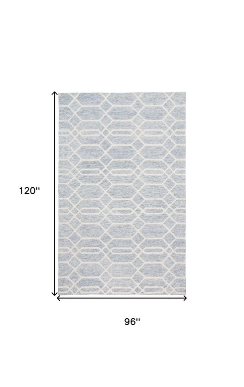 8' X 10' Blue and Ivory Wool Geometric Hand Tufted Area Rug