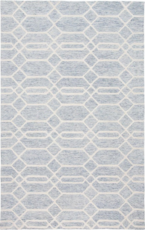 8' X 10' Blue and Ivory Wool Geometric Hand Tufted Area Rug