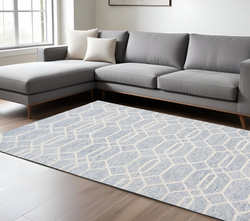 8' X 10' Blue and Ivory Wool Geometric Hand Tufted Area Rug