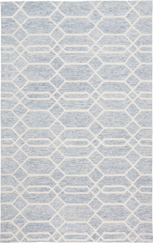 8' X 10' Blue and Ivory Wool Geometric Hand Tufted Area Rug