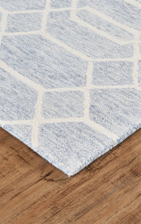 8' X 10' Blue and Ivory Wool Geometric Hand Tufted Area Rug