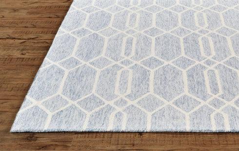 8' X 10' Blue and Ivory Wool Geometric Hand Tufted Area Rug