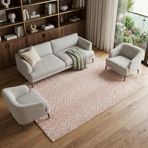 8' X 10' Pink And Ivory Geometric Stain Resistant Area Rug
