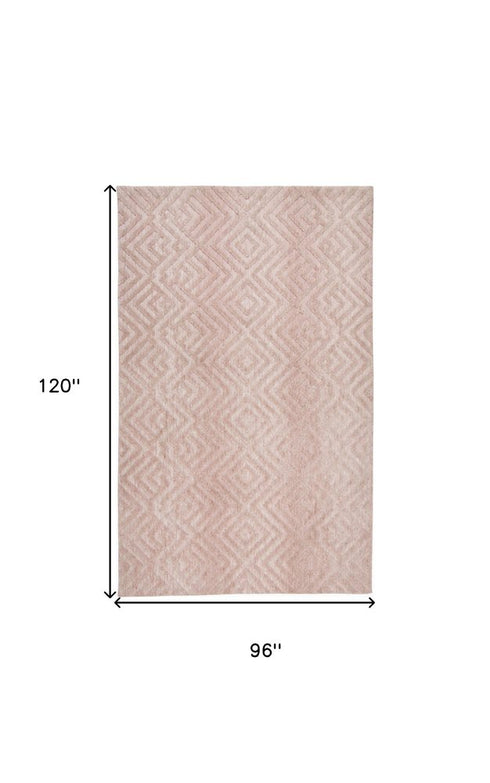 8' X 10' Pink And Ivory Geometric Stain Resistant Area Rug