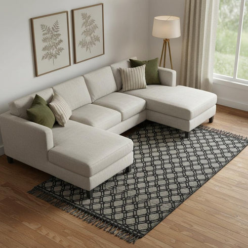 8' X 10' Black And Ivory Wool Geometric Hand Woven Area Rug With Fringe