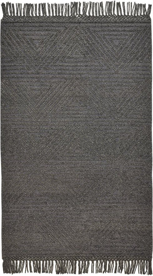 8' X 10' Tan and Ivory Wool Geometric Hand Woven Area Rug With Fringe