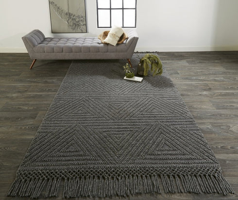 8' X 10' Tan and Ivory Wool Geometric Hand Woven Area Rug With Fringe
