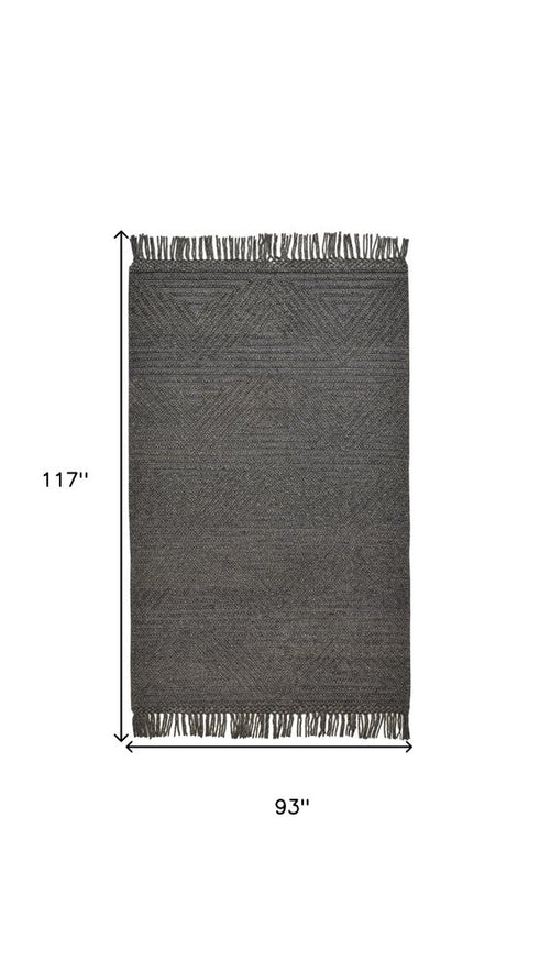 8' X 10' Tan and Ivory Wool Geometric Hand Woven Area Rug With Fringe