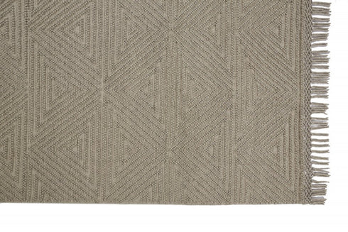 8' X 10' Tan and Ivory Wool Geometric Hand Woven Area Rug With Fringe