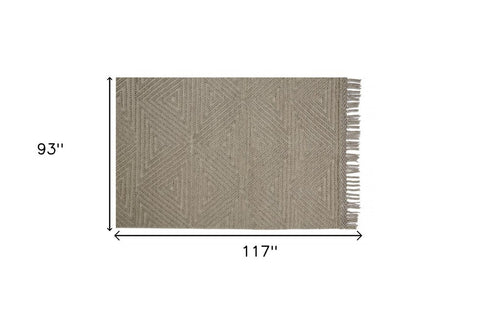 8' X 10' Tan and Ivory Wool Geometric Hand Woven Area Rug With Fringe