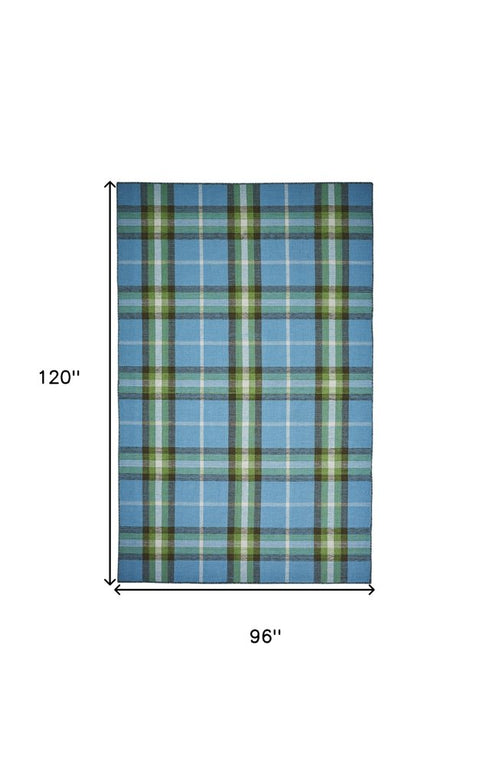 8' X 10' Blue and Green Abstract Hand Woven Area Rug
