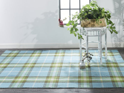 8' X 10' Blue and Green Abstract Hand Woven Area Rug