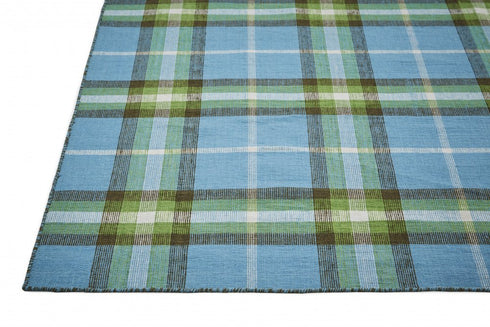 8' X 10' Blue and Green Abstract Hand Woven Area Rug