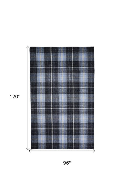 8' X 10' Black Blue And White Abstract Hand Woven Stain Resistant Area Rug