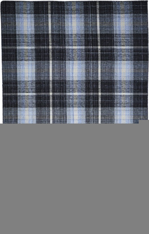 8' X 10' Black Blue And White Abstract Hand Woven Stain Resistant Area Rug